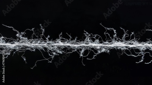   A monochrome image of long exposure light trails on water's surface against a backdrop of absolute black photo