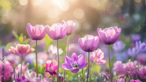 Radiant tulip garden in morning sunlight, capturing spring beauty © Irina.Pl