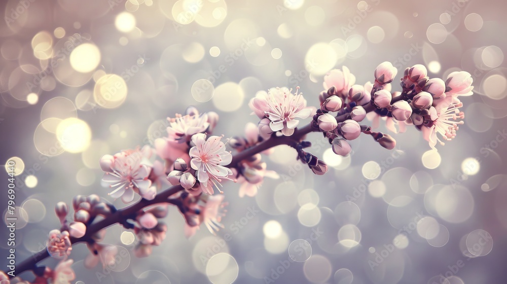 Serene apricot blossoms with sparkling bokeh background