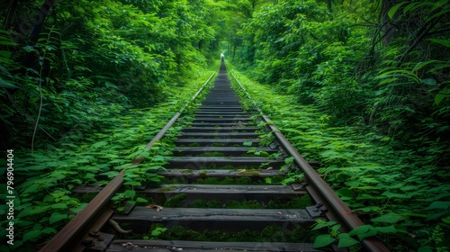  tracks slice through verdant foliage on both sides