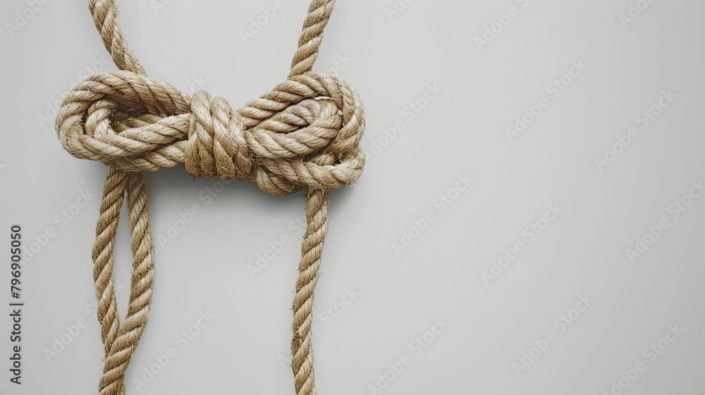 A close-up of a rope with a knot at each end, where one end terminates another A close-up of a rope with a knot at each end, where one end terminates another