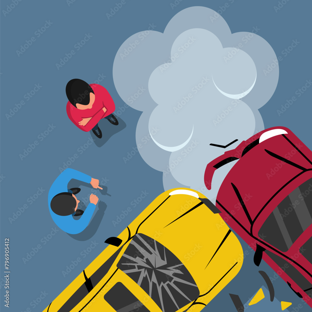 Car accident concept. Two crash cars top view. Transport incident ...