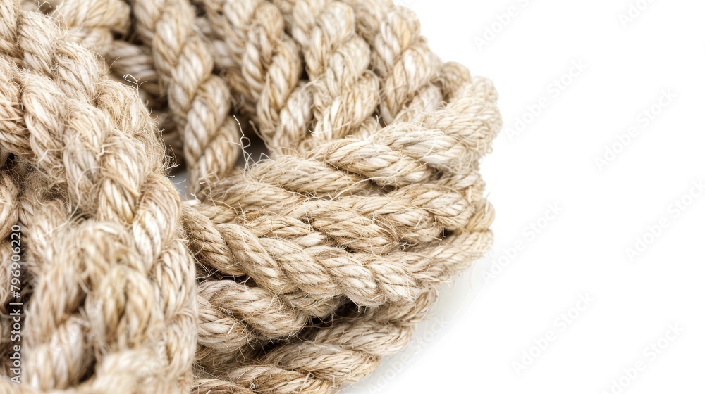   A tightly framed image of a rope against a white backdrop, complete with a clipping path at the rope's upper edge