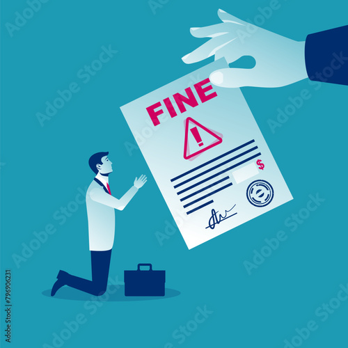 Fine concept. Sad businessman receives a letter with a fine. Landing page business metaphor. Vector illustration flat design. Isolated on white background.