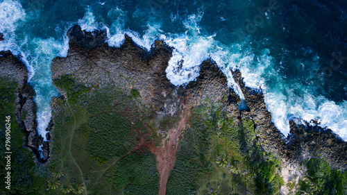 Flight over endless waters from the sky