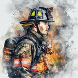 Heroic Firefighter in Action Battling Blazing Flames and Thick Smoke