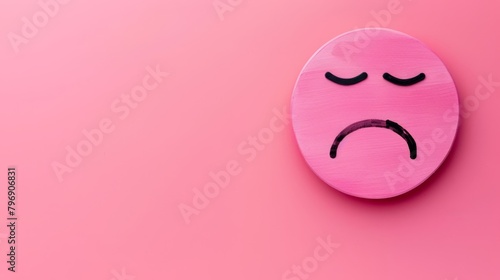   A frowning pink face with black eyes against a pink backdrop Inscribe text here photo