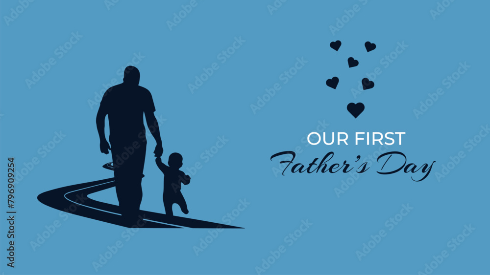 Fathers day greeting card. Father and son. Our First Fathers Day. Vector illustration. Fathers day greeting card. Father and son. Our First Fathers Day. Vector illustration.