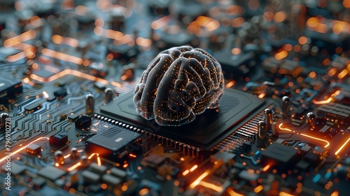 Digital Mind. Brain Artificial Intelligence, Artificial Intelligence concept, Artificial intelligence cybernetic circuit brain inside, high technology to create artificial intelligence Ai generated 