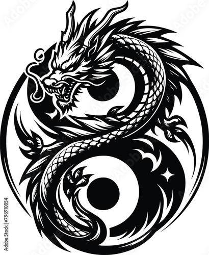 Yin yang with dragon vector illustration.