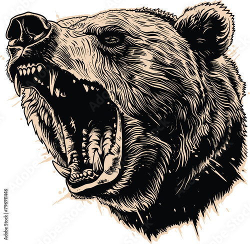 Angry roaring grizzly bear head vector illustration.