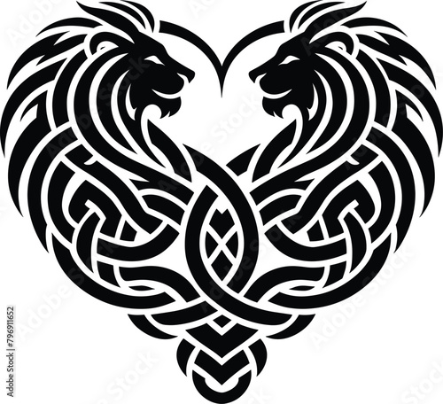 Celtic lion, heart shape celtic lion vector illustration.