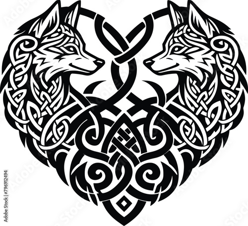 Two celtic style wolf vector illustration.