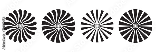 Sun burst radial vector elements. Black burst circular background. Starburst sunburst round shape. Vector illustration.