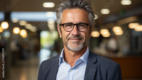Portrait of mature businessman with eyeglasses looking at camera in office