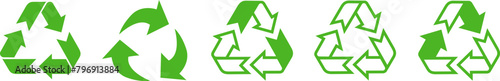 Recycling.Set recycle icons .Recycle logo or symbol.Green icons for packaging , recycling.ecology, eco friendly, environmental management symbols.Most used recycle signs vector. Set of arrow recycle.