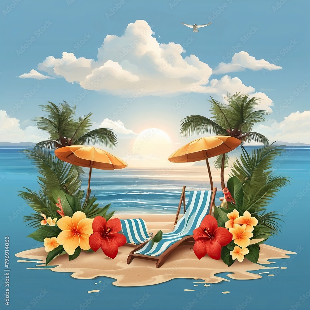 Free Photo vector summer holiday illustration on sky blue background with beach elements 