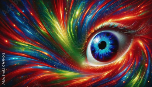 Eye with blue red green swirl effect