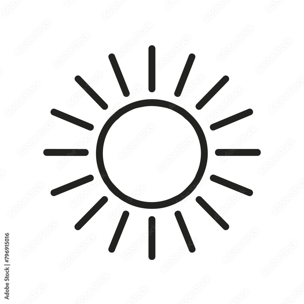 Simple Line Art Sun Icon, Minimalist Design