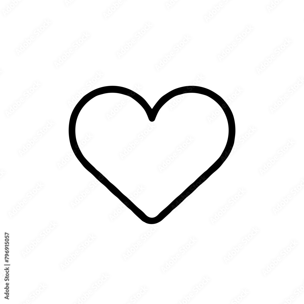 Vector Heart Icon, Simplified Black Line Art, Love and Health Concept