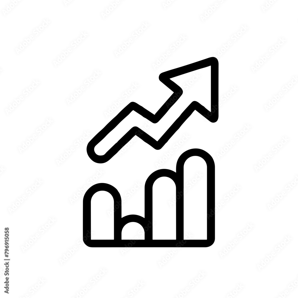 Vector Growth Chart Icon, Black Line Art, Business Progress Symbol Vector Growth Chart Icon, Black Line Art, Business Progress Symbol