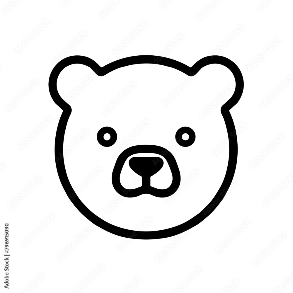 Vector Bear Face Icon, Simplified Black Outline Vector Bear Face Icon, Simplified Black Outline