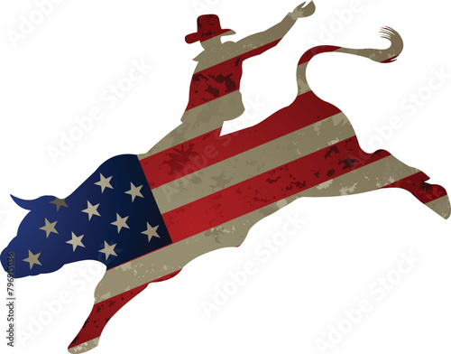 Man riding bucking bronco in rodeo wild west