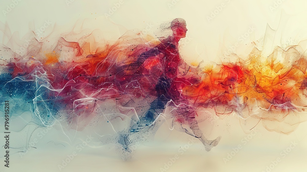 Fototapeta premium Modern Digital Human Figure in 3D Transparent Background, Futuristic Minimalist Design, Abstract Artwork with Diverse Colors, Illustrating Advanced Digital Imaging Technology