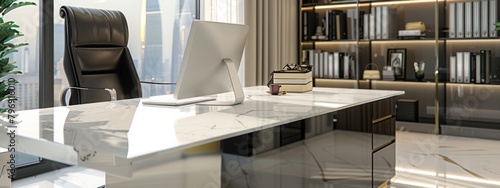 office desk with white marble top space for copy space