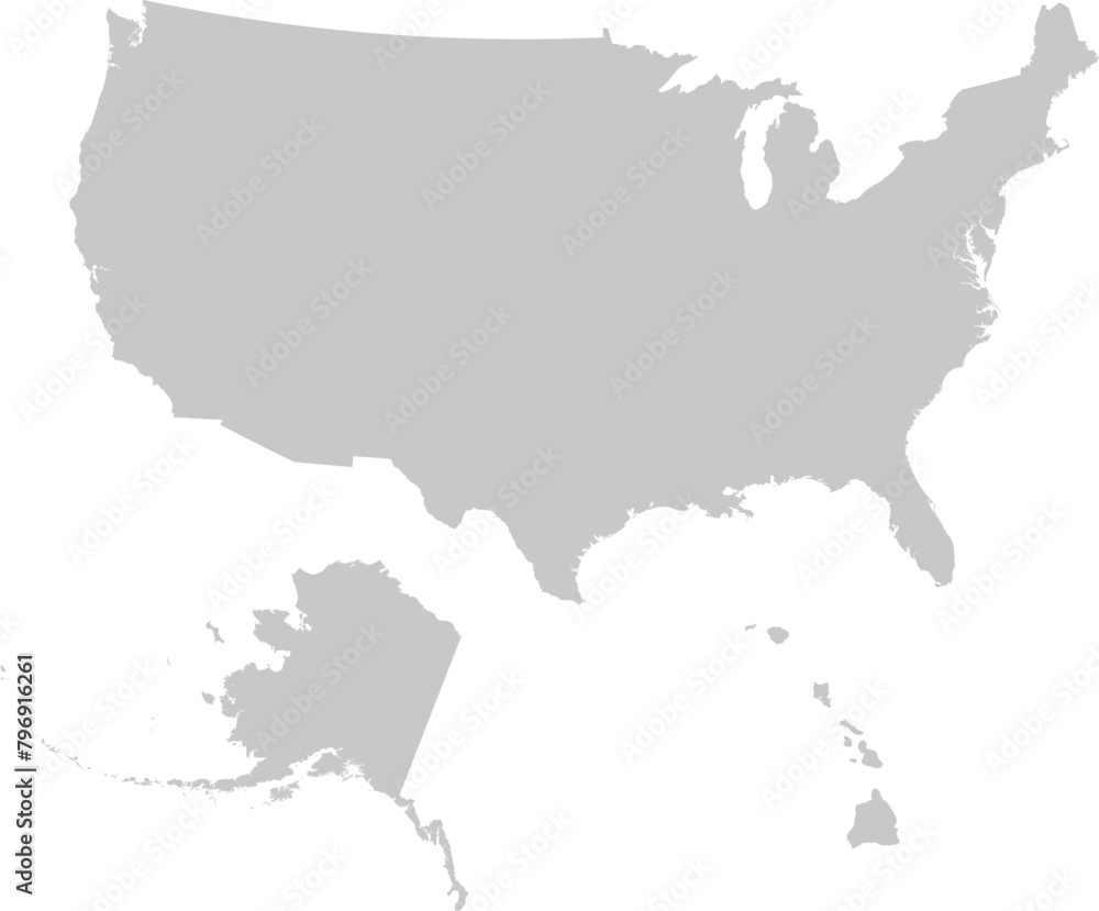 Obraz premium Gray Map of USA with Alaska and Hawaii 