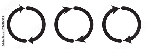 Set of circle arrow vector icons. Recycling icon. Circular vector arrows. Refresh and reload arrow icon. Arrows flat sign. Repeat cycle symbol. Infographic isolated on white background
