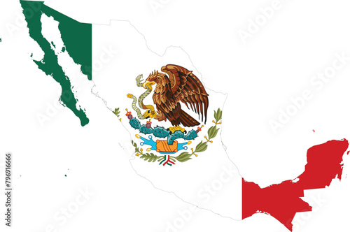 Map of Mexico with national flag