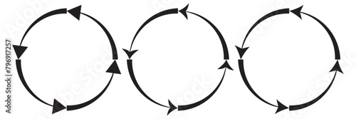 Set of circle arrows. Vector elements. Black loading symbol.