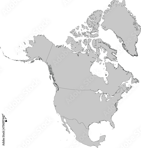 Black Map of Hawaii Islands inside gray map of North America
