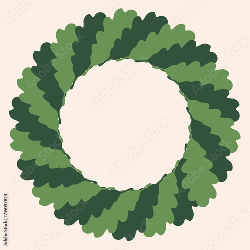 oak wreath vector illustration, green oak leaves, ligo, midsummer