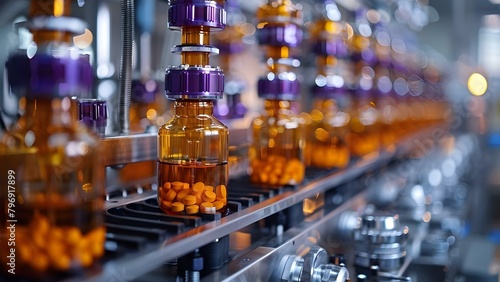 Closeup of pharmaceutical production equipment in a chemical laboratory setting. Concept Pharmaceutical Manufacturing, Laboratory Equipment, Chemical Machinery, Closeup Shots, Industrial Setting