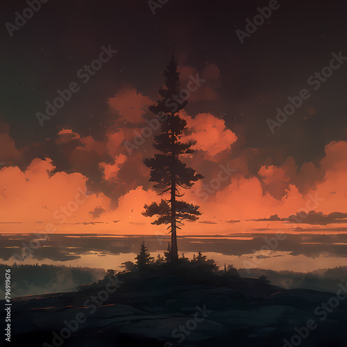 Elegant and Stunning Pine Tree Silhouette Illustration for Branding or Advertising Campaigns