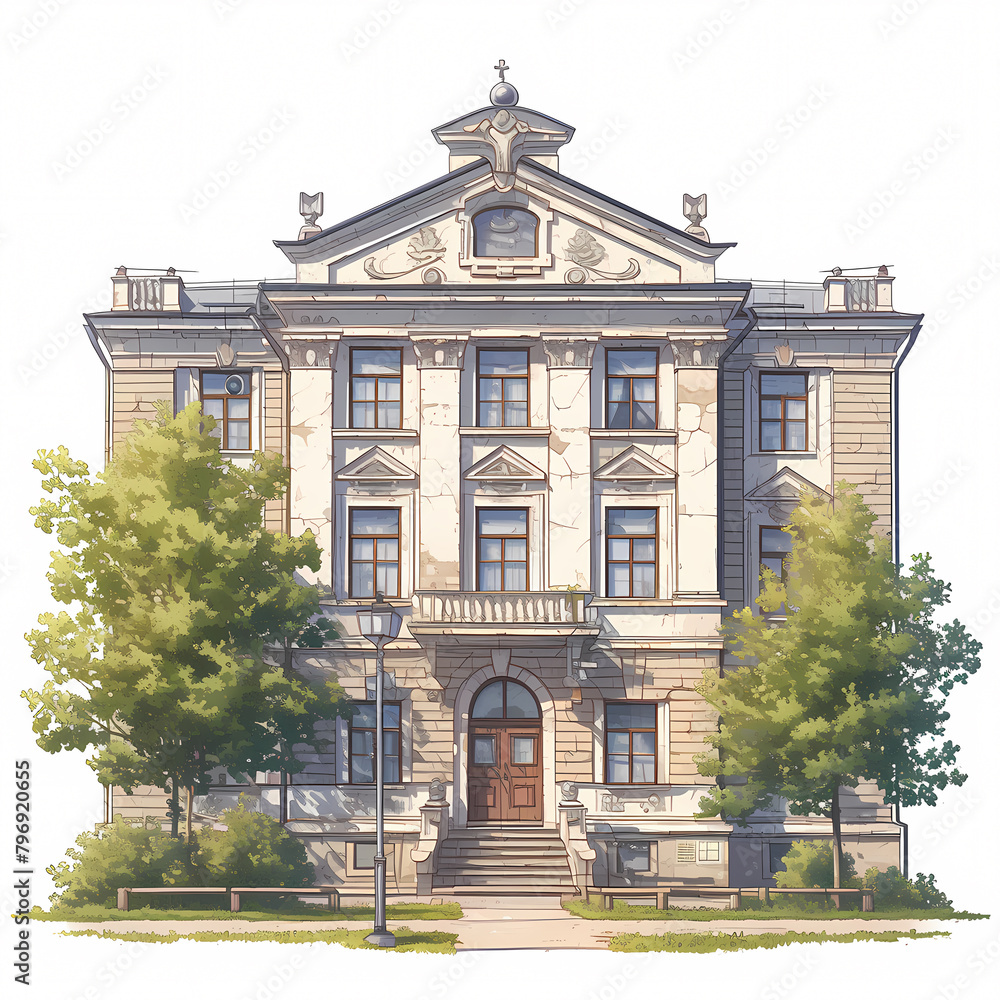 Stylish Rendition of a Public Institution: A Detailed Government Building Illustration