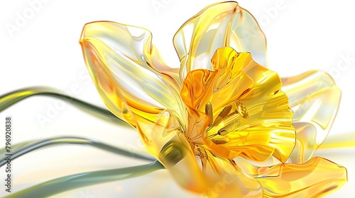 Elegant and vibrant 3D rendering of a yellow tulip. The petals are made of glass-like material and have a glossy finish.