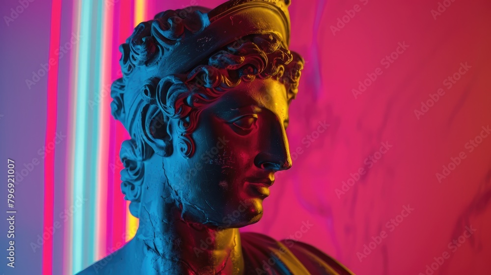 Classical Statue in Neon