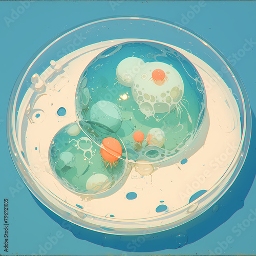 An Illustrated Depiction of Euglenoids and Other Microorganisms in Binary Fission photo