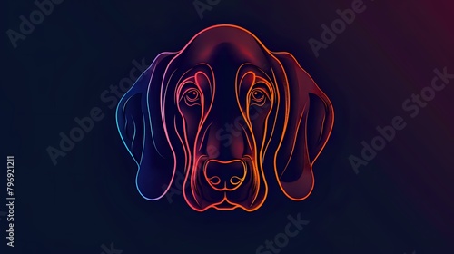Basset Hound Logo: Neon Illumination on Dark Background - Illustration