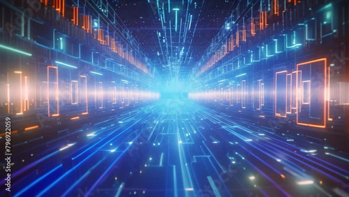 Wallpaper Mural 3d rendering of abstract technology background. 3d illustration of futuristic background, Digital binary code and AI algorithms running in the background, presented in a modern server Torontodigital.ca