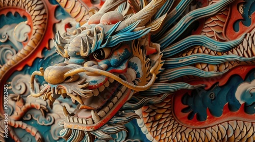 Tatton design of Chinese zodiac dragon as the mythical animal in Eastern Asia culture.