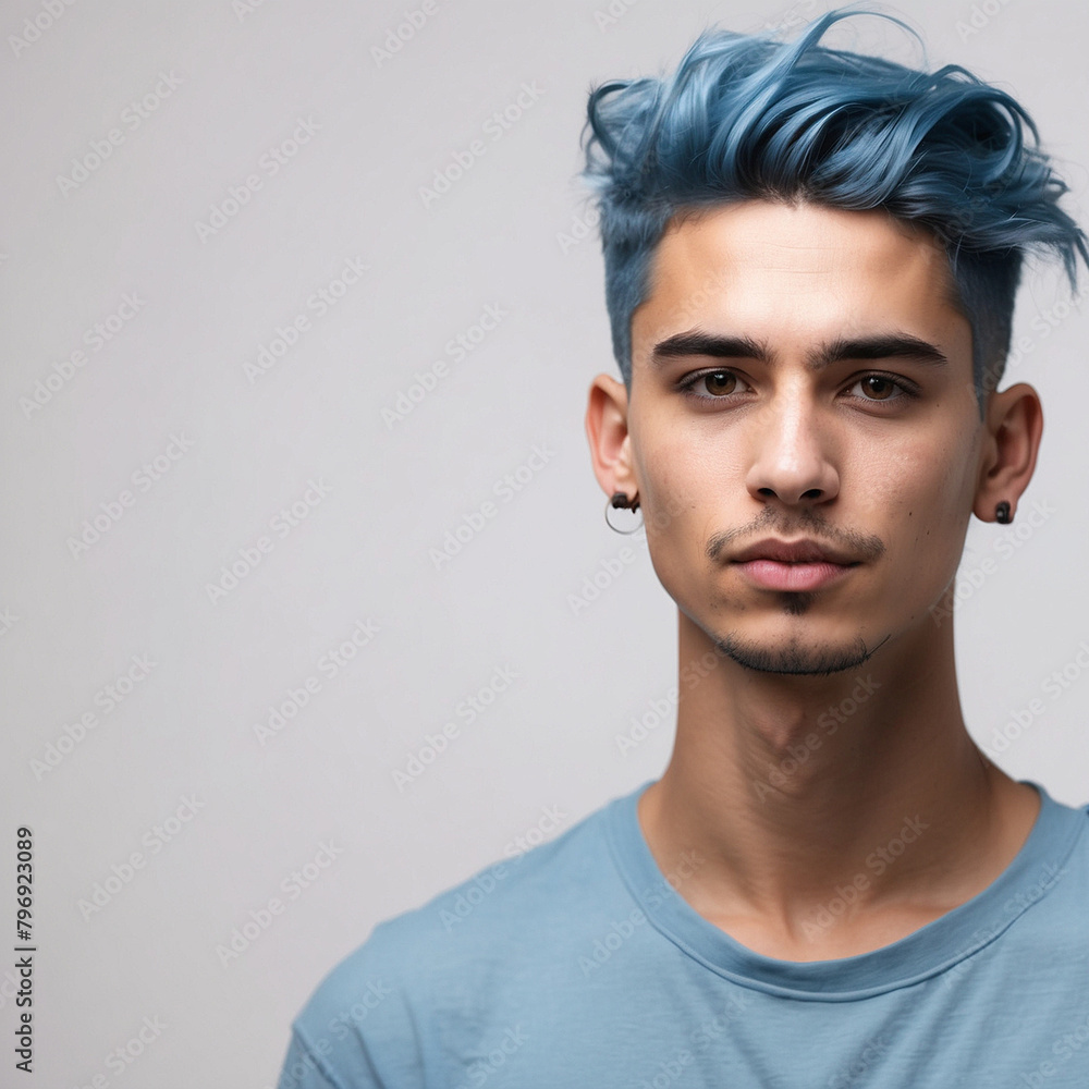 Obraz premium young man model with blue hair isolated on white background