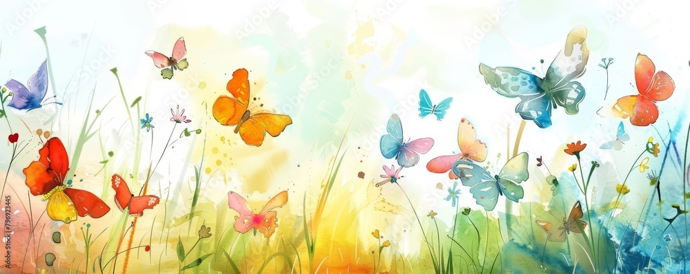 Every flutter of a butterfly s wing stirs the air in the playful, colorful garden, kawaii water color