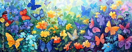 Every flutter of a butterfly s wing stirs the air in the playful  colorful garden  kawaii water color