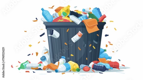 An illustration of an overflowing garbage bin, isolated on a white background in vector format.