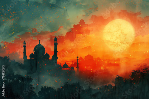 Muharram Greeting Card Background, Generative AI