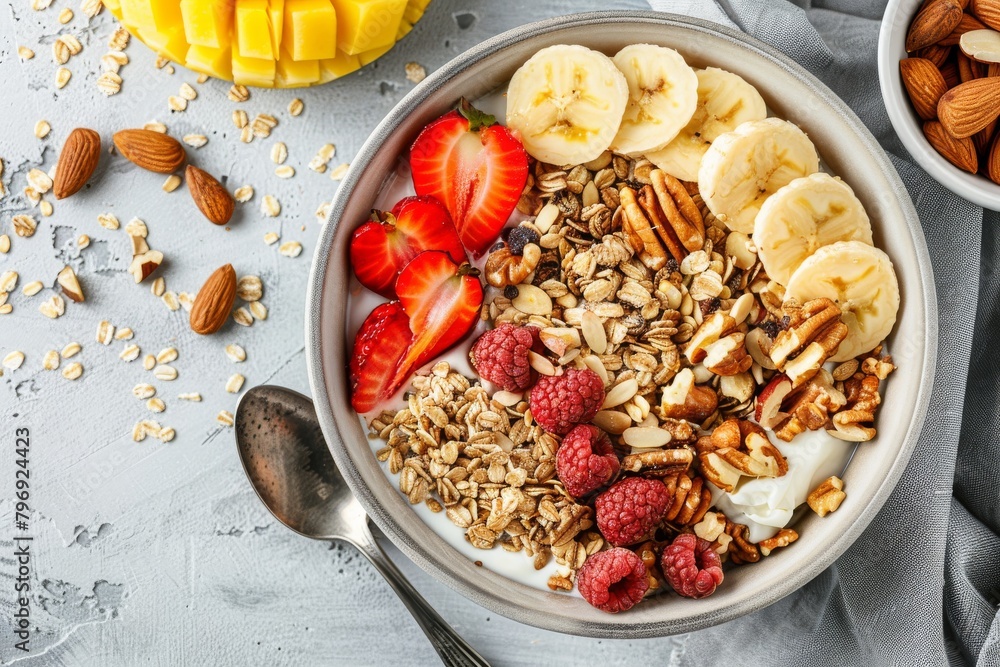 Everyday breakfast of colorful, fiberrich berries mixed with nutrient